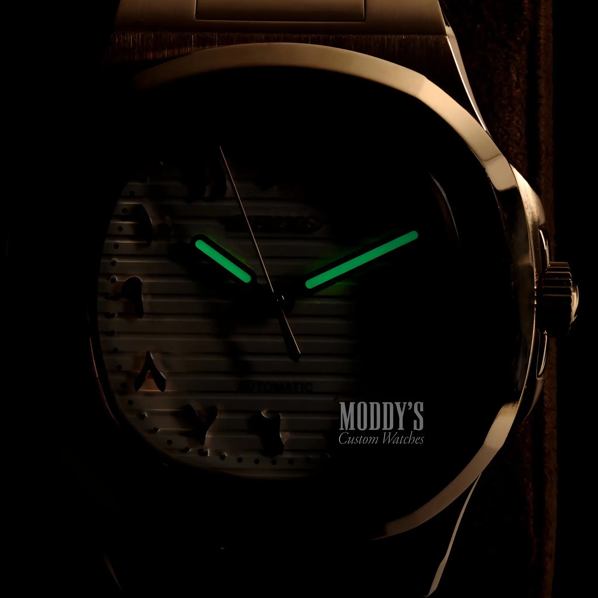 Nautiko Arabic Rose Gold White Seiko Mod Nautilus with green luminous hands