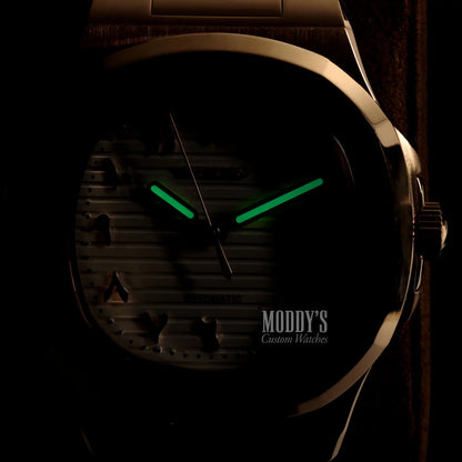 Nautiko Arabic Rose Gold White Seiko Mod Nautilus with green luminous hands