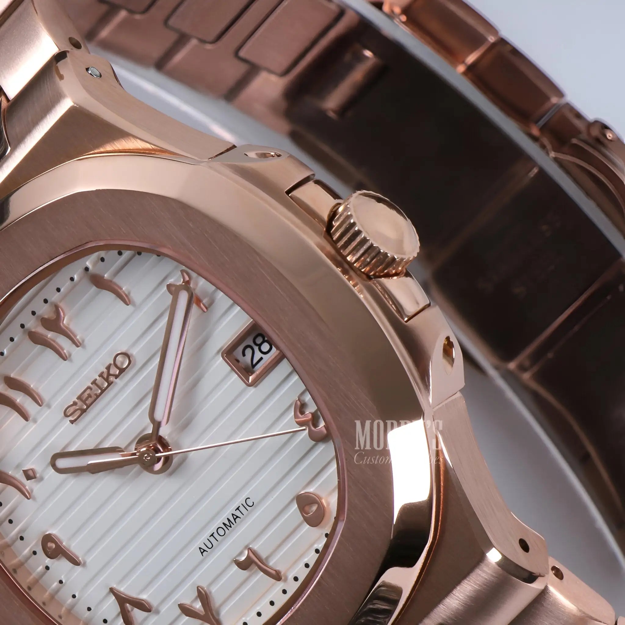 Nautiko Arabic Rose Gold Seiko mod Nautilus white dial watch