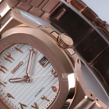 Nautiko Arabic Rose Gold Seiko mod Nautilus white dial watch
