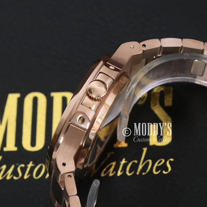 Nautiko rose gold black Seiko mod Nautilus watch with NH35 movement