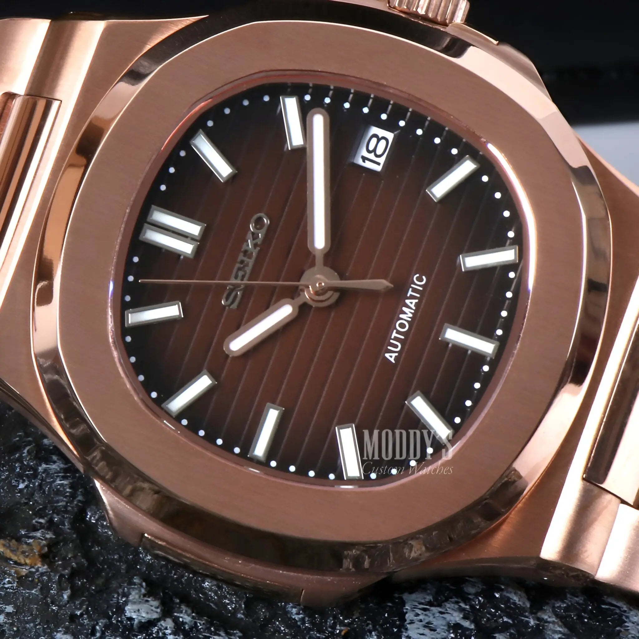 Nautiko Rose Gold Brown watch with Seiko NH35 automatic movement