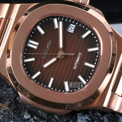 Nautiko Rose Gold Brown watch with Seiko NH35 automatic movement