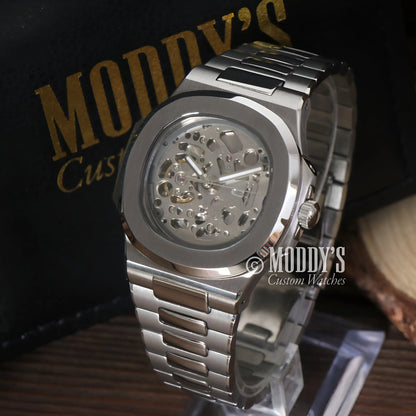 Nautiko Skeleton silver watch with Seiko NH70 automatic movement