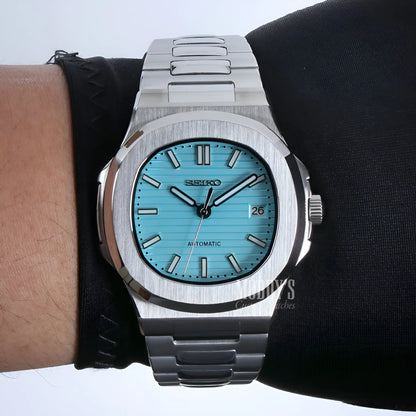Seiko NH35 automatic mod Nautilus watch with Tiffany Blue dial
