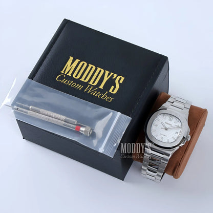 Nautiko White Seiko mod Nautilus watch with NH35 automatic movement