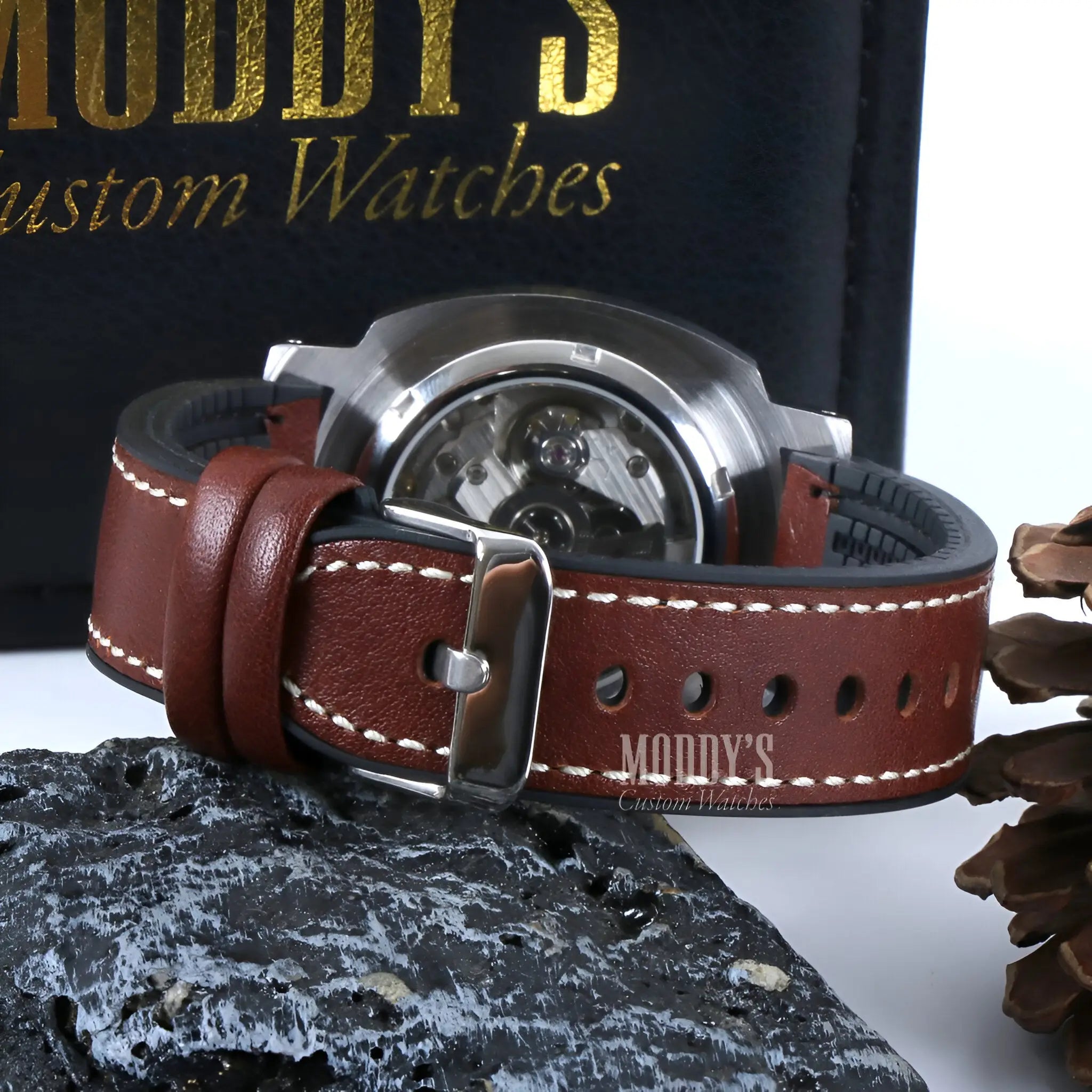 Paneiko Brown Leather Watch with Seiko NH35 Automatic Movement