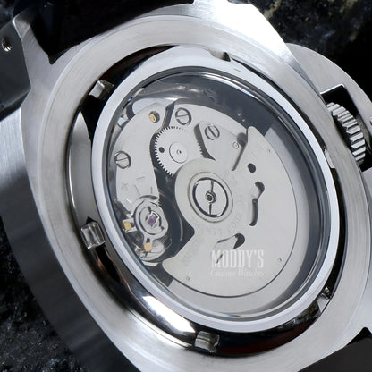 Seiko NH35 automatic silver watch with transparent face and rotating bezel