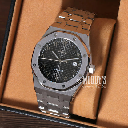Silver Audemars Piguet Royal Oak mod with Seiko NH35 automatic black dial