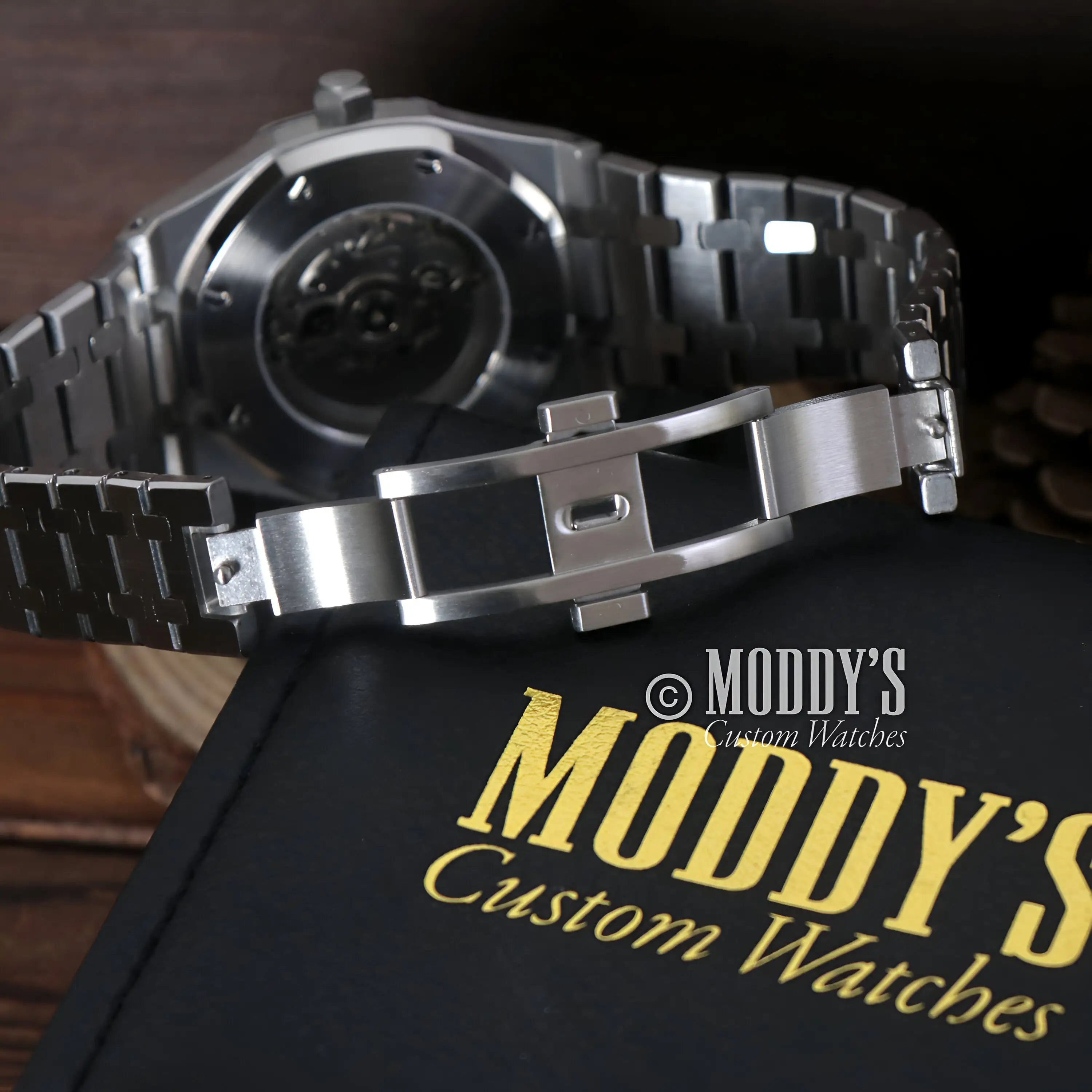 Royal Oak mod watch with Seiko NH35 automatic black dial