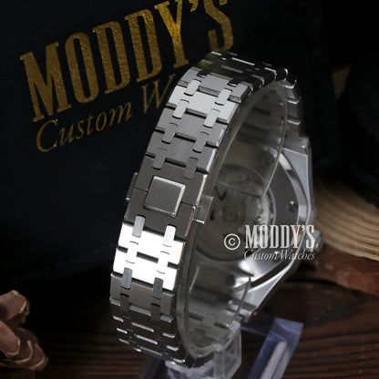 Royal Seikoak Arabic Black mod with silver stainless steel watch band, Seiko NH35 automatic movement