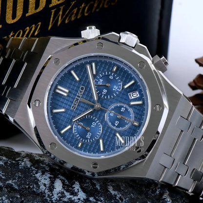 Royal Seikoak Chrono Blue watch with blue dial and steel case