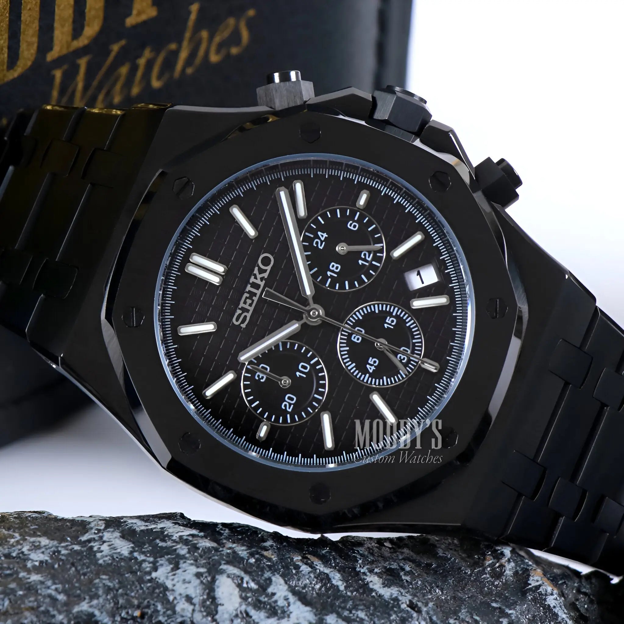 Royal Seikoak Chrono Triple Black watch with Seiko VK63 hybrid movement