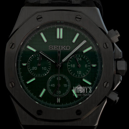 Royal Seikoak Chrono Green watch with Seiko VK63 hybrid and Royal Oak design