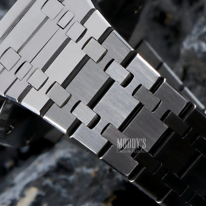 Stainless steel Royal Oak mod watch band with brushed interlocking links