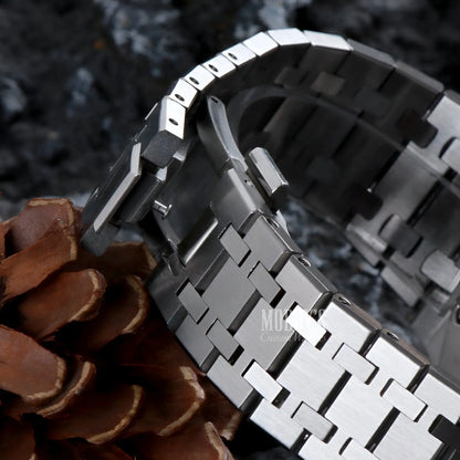 Stainless steel Royal Oak mod watch band with brushed silver links