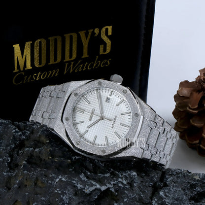 Royal Seikoak White Iced-Out Watch with NH35 Automatic