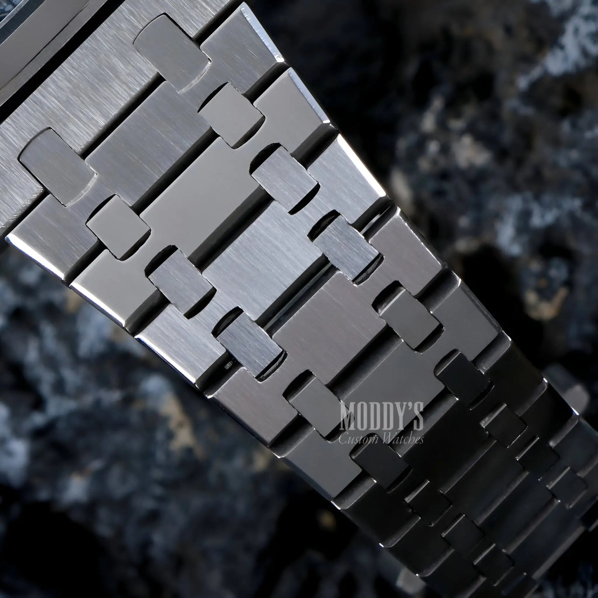 Royal Seikoak Green stainless steel watch band with interlocking links, brushed finish, Seiko NH35 automatic, Royal Oak mod, water resistance