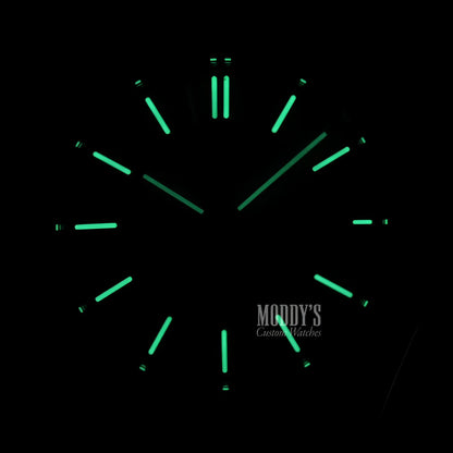Royal Seikoak Green glow-in-the-dark watch with Seiko NH35 automatic, luminous green hands, black face, water resistance, Royal Oak mod