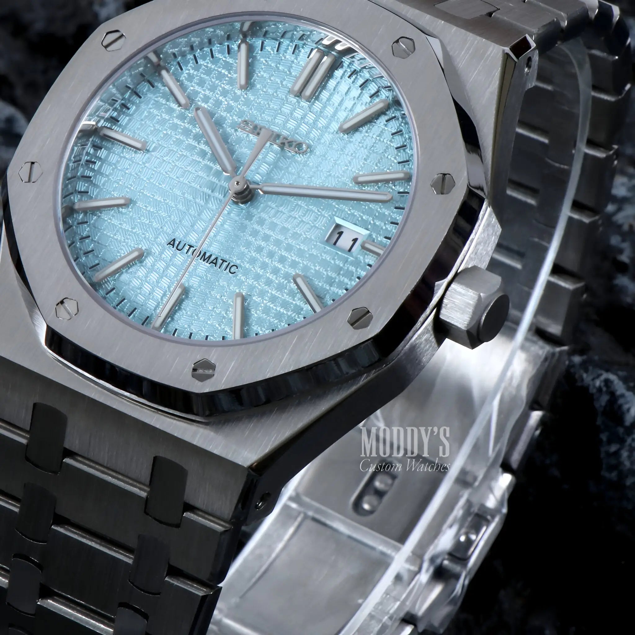 Royal Seikoak Ice Blue watch with NH35 automatic, royal oak mod dial