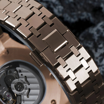 Royal Seikoak Rose Gold Black mod with water resistant stainless steel band