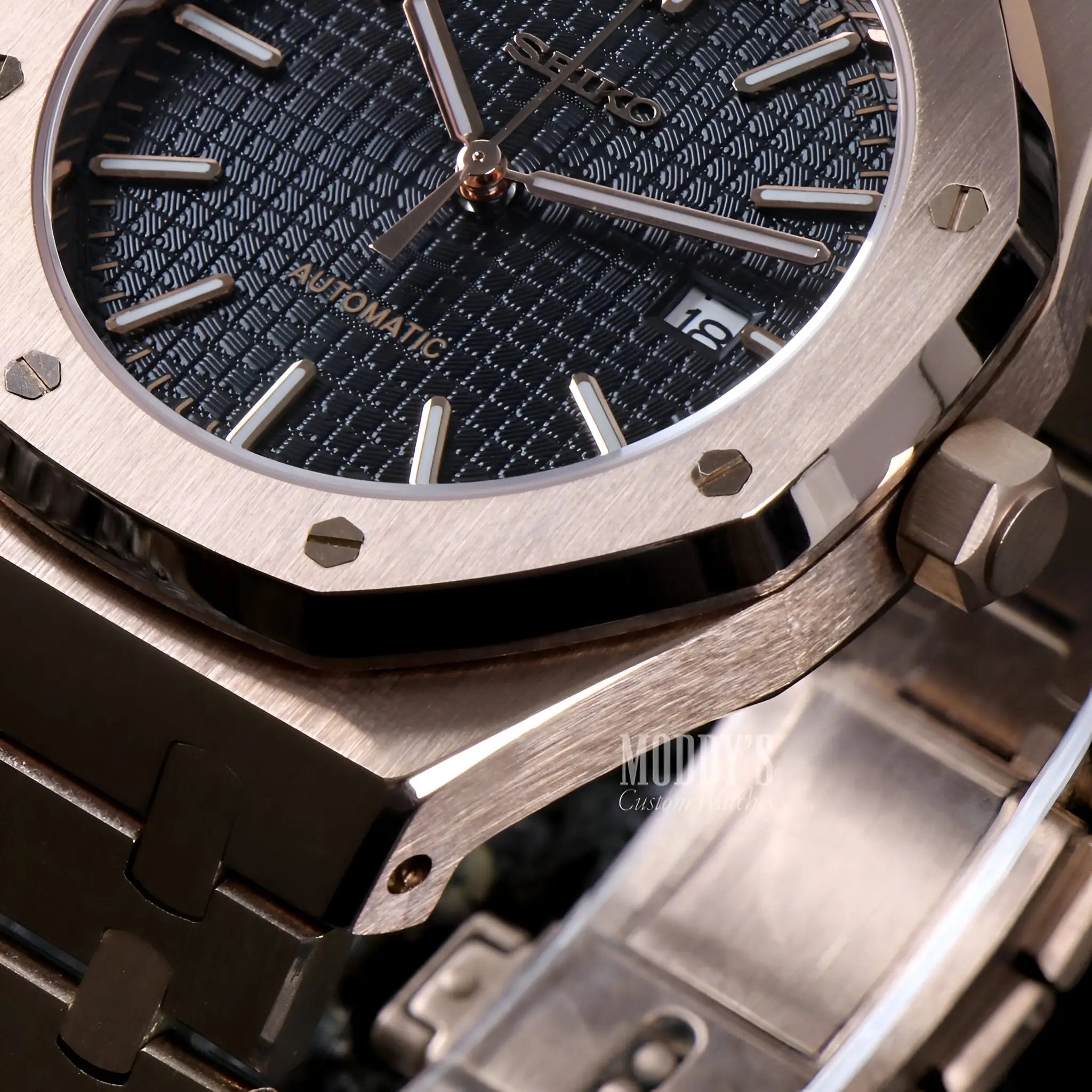 Royal Oak mod Seiko NH35 automatic watch in rose gold black