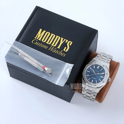 Royal Seikoak Blue Seiko NH35 automatic watch with brown leather strap