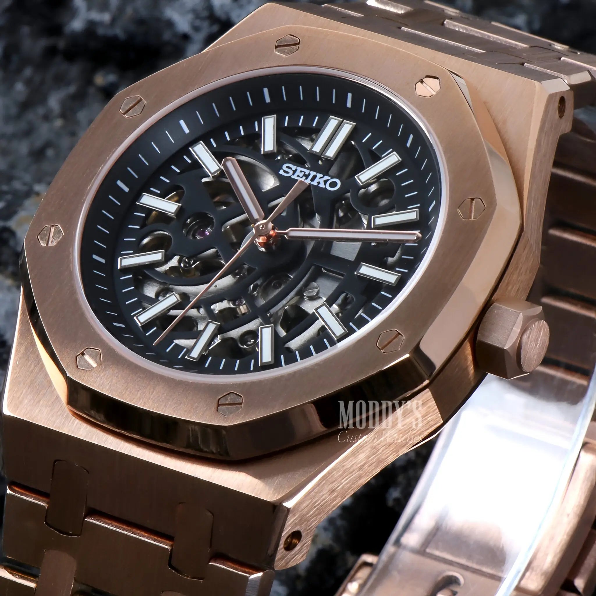 Royal Seikoak Rose Gold Skeleton Watch with NH70 Automatic