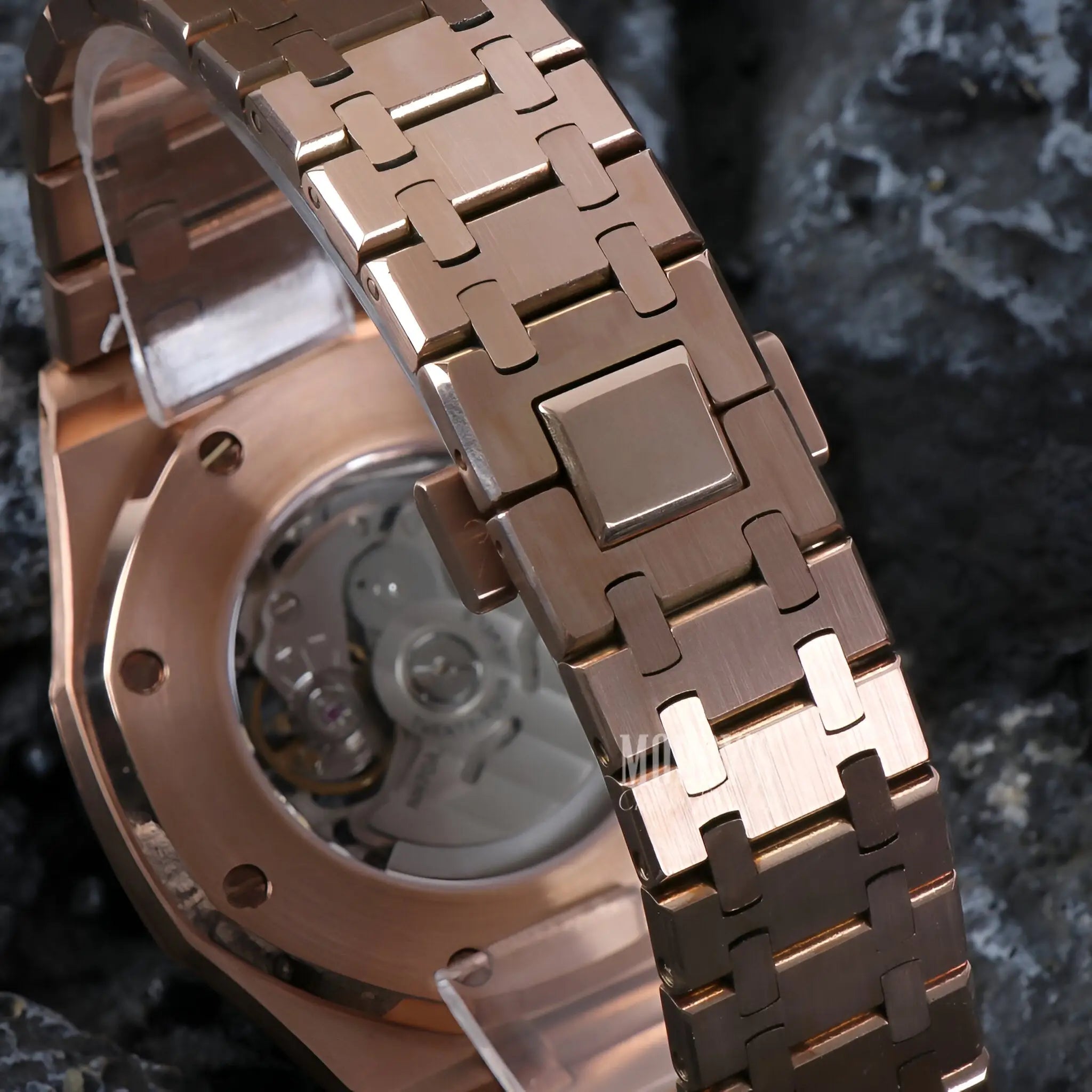 Rose gold Seiko NH70 automatic Royal Oak mod watch with stainless steel bracelet