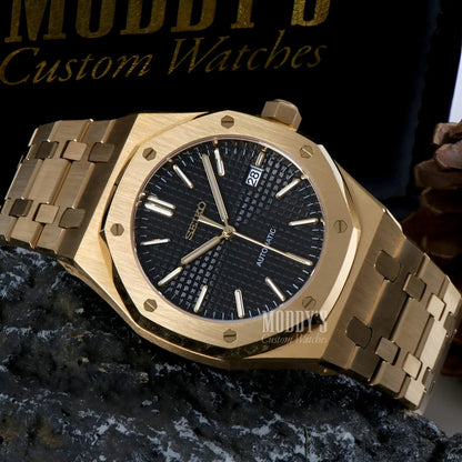 Gold Seiko NH35 Automatic Royal Oak Mod with Black Dial