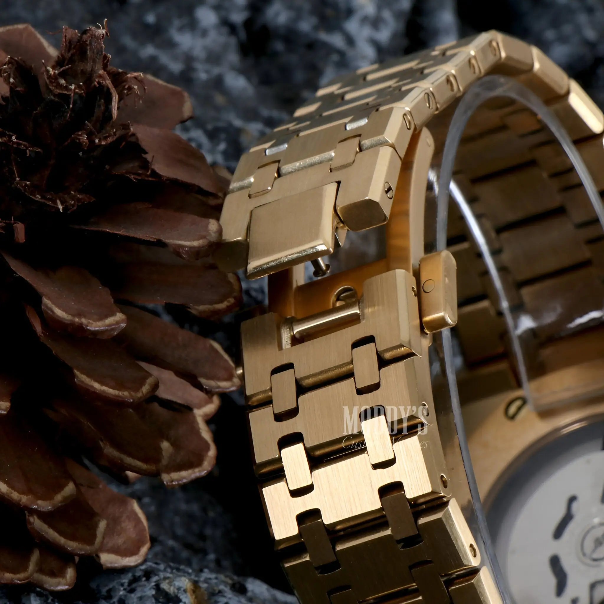 Royal Seikoak Yellow Gold watch with interlocking stainless steel band