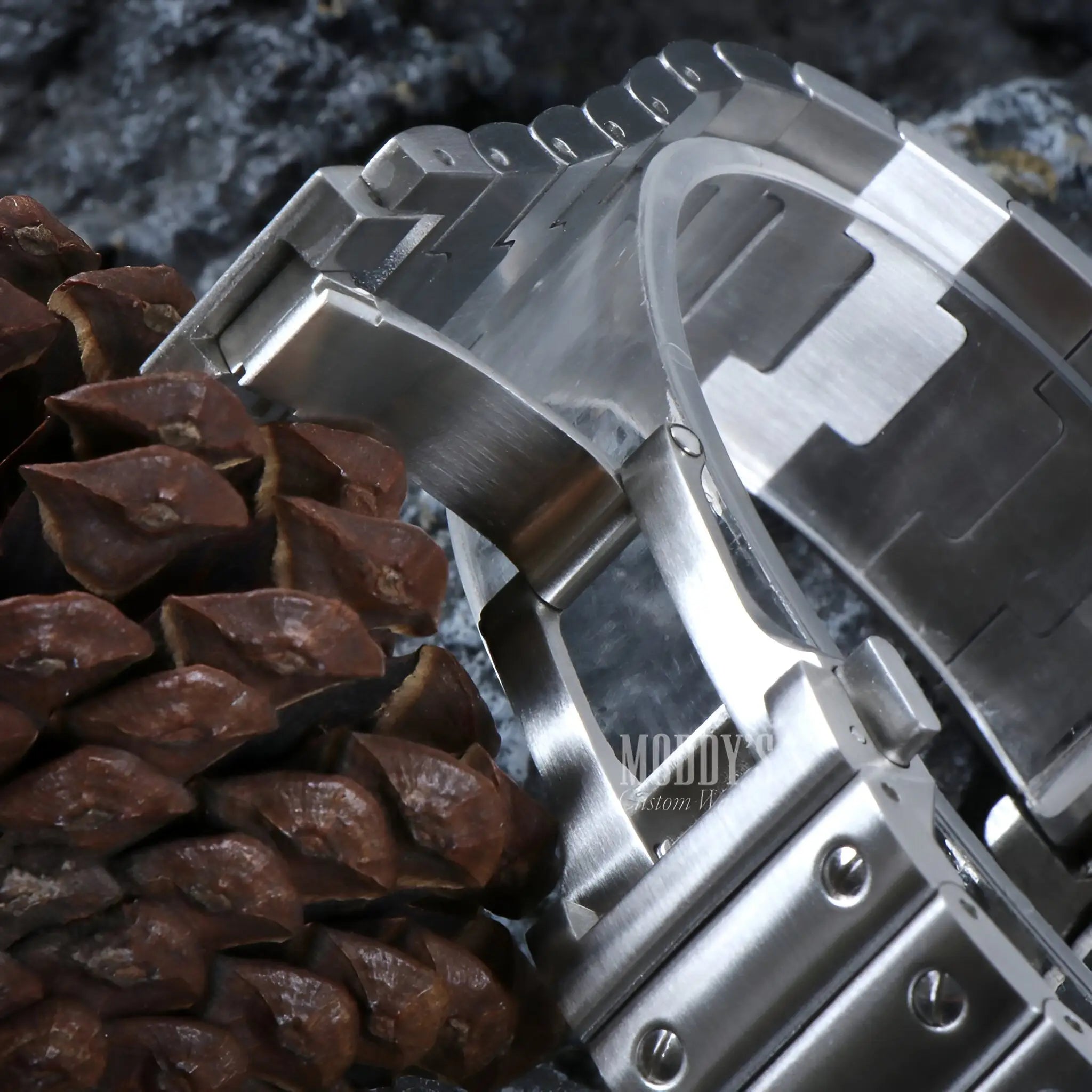 Seiko mod santos watch with 316L stainless steel case and brown leather strap