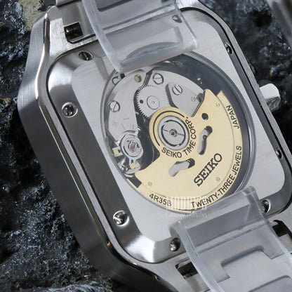 Seiko mod Santos automatic watch in 316L stainless steel with gold accents