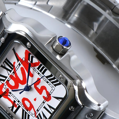 Seiko mod Santos silver watch with NH35 auto movement, 316L steel