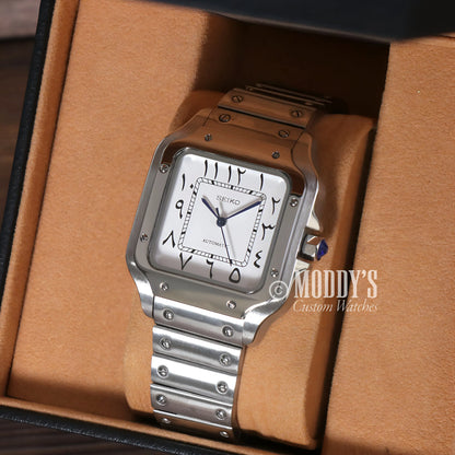 Santeiko Seiko mod Santos NH35 automatic Arabic white watch in box