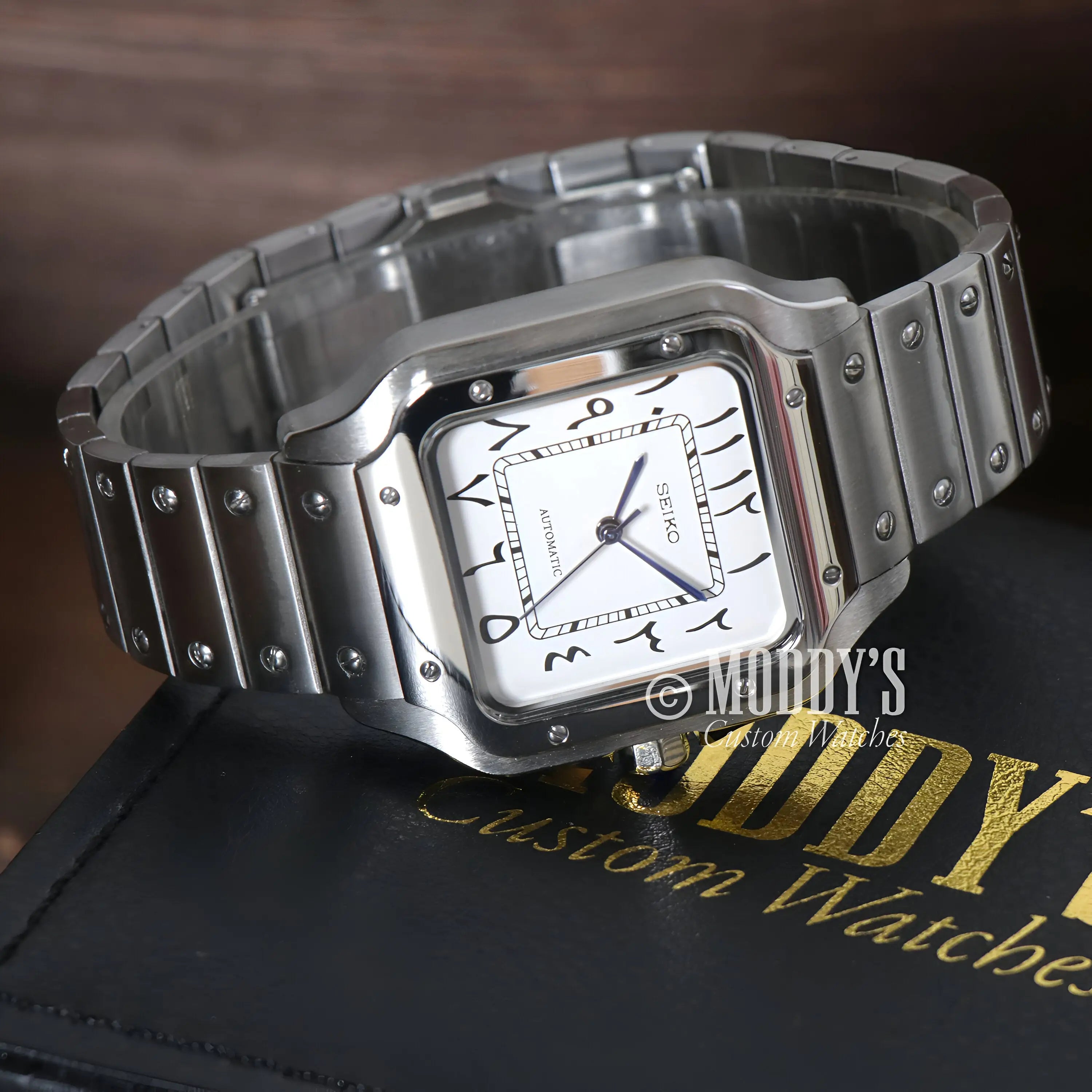 Santeiko Seiko mod Santos Arabic white NH35 watch