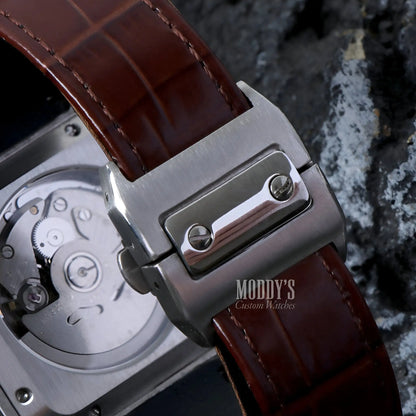 Santeiko Seiko NH35 automatic brown leather strap watch with silver buckle
