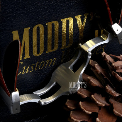 Silver stainless steel Seiko mod Santos clamps with brushed finish and white brown leather straps