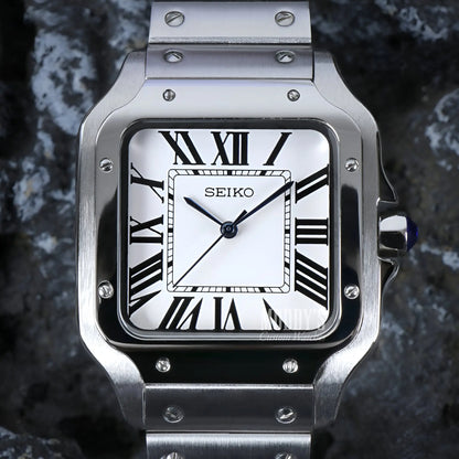 Santeiko White Seiko NH35 automatic mod Santos watch with sapphire glass