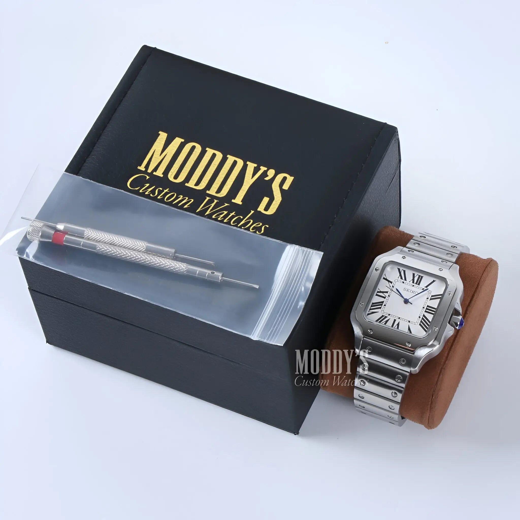 Santeiko White mod santos watch with Seiko NH35 automatic, sapphire glass