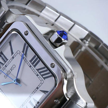 Silver Seiko NH35 automatic mod Santos watch with sapphire glass