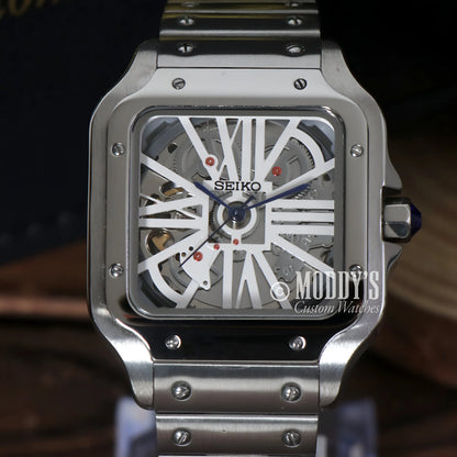 Silver Seiko Santos mod watch with NH70 movement, 316L steel band