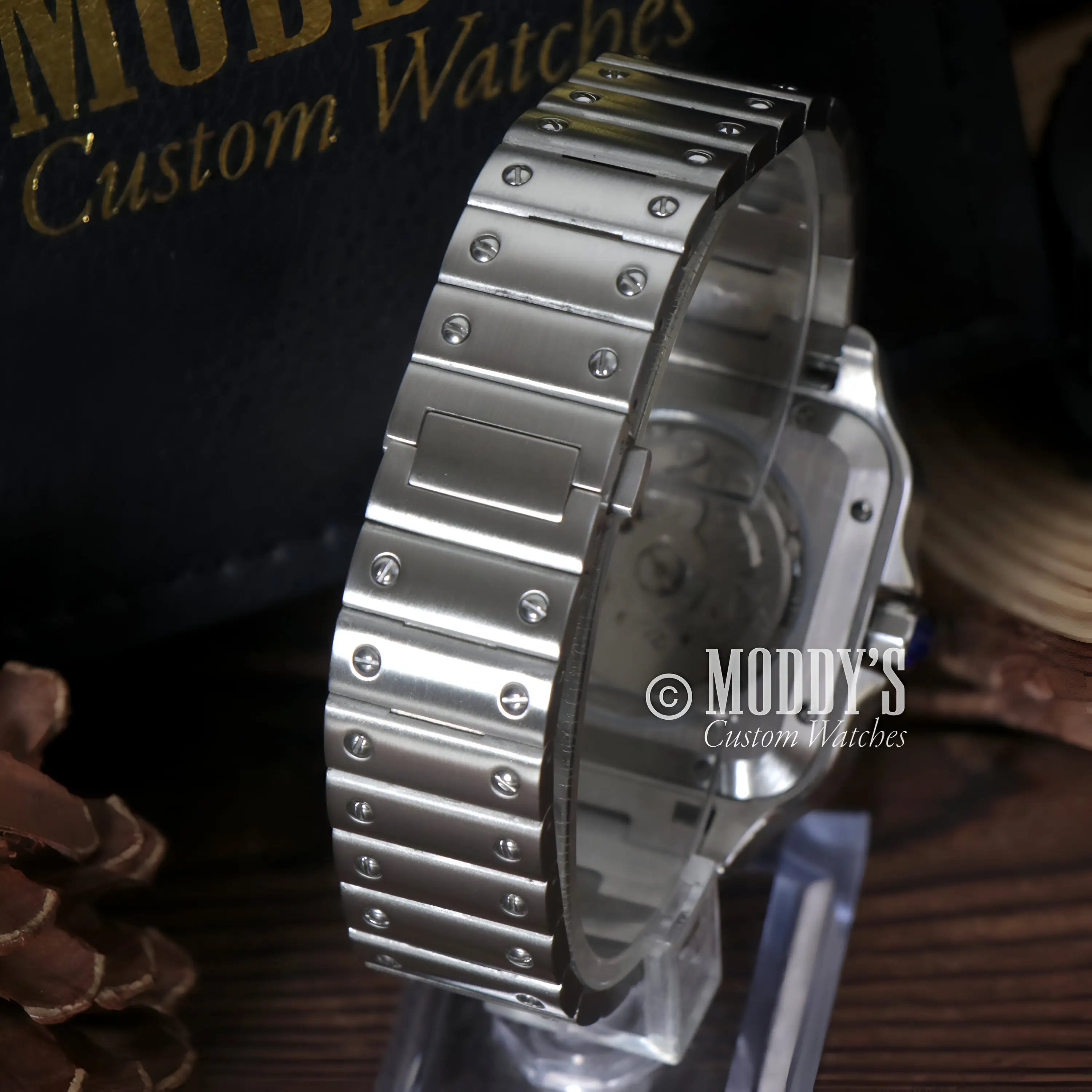 Santeiko White Skeleton stainless steel watch band with diamond accents