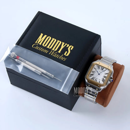 Gold and silver Seiko mod Santos watch with Seiko NH35 automatic movement