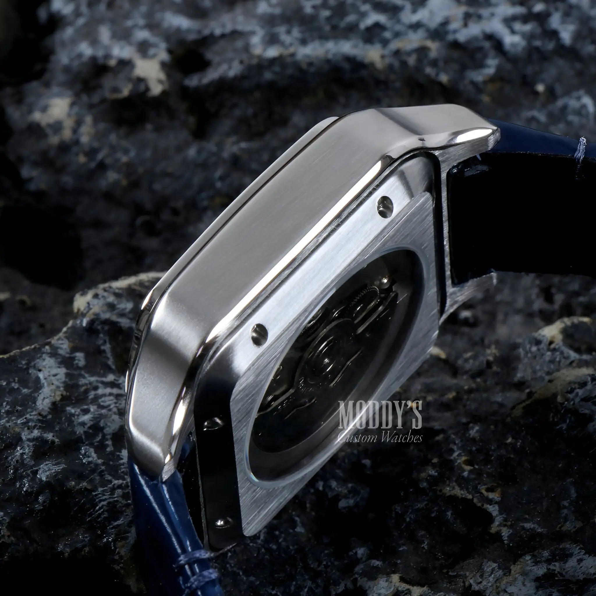 Santeiko Seiko mod Santos watch with blue leather strap