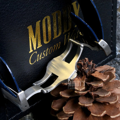 Santeiko White Blue Leather Seiko Mod with Gold Silver Cross Bracelet