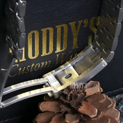 Seiko Mod Seamaster blue watch with gold silver brushed band