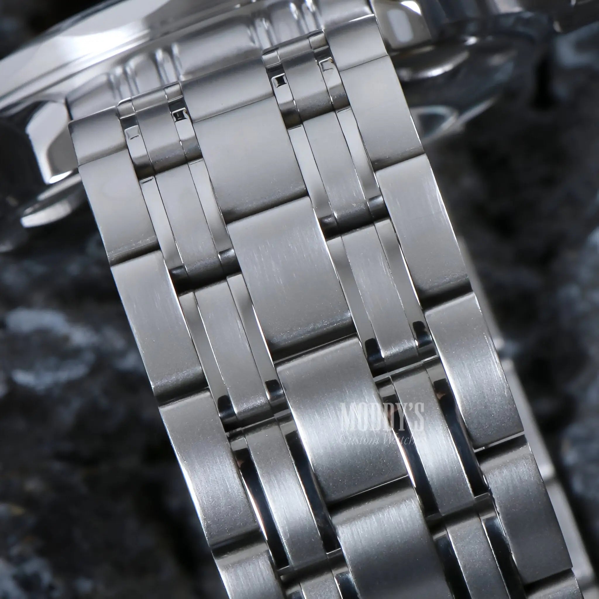Seiko mod seamaster stainless steel watch band with polished interlocking links