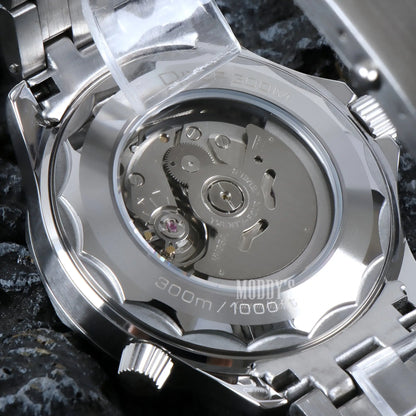 Seiko Mod Seamaster Blue watch with NH35 movement and 300m transparent back