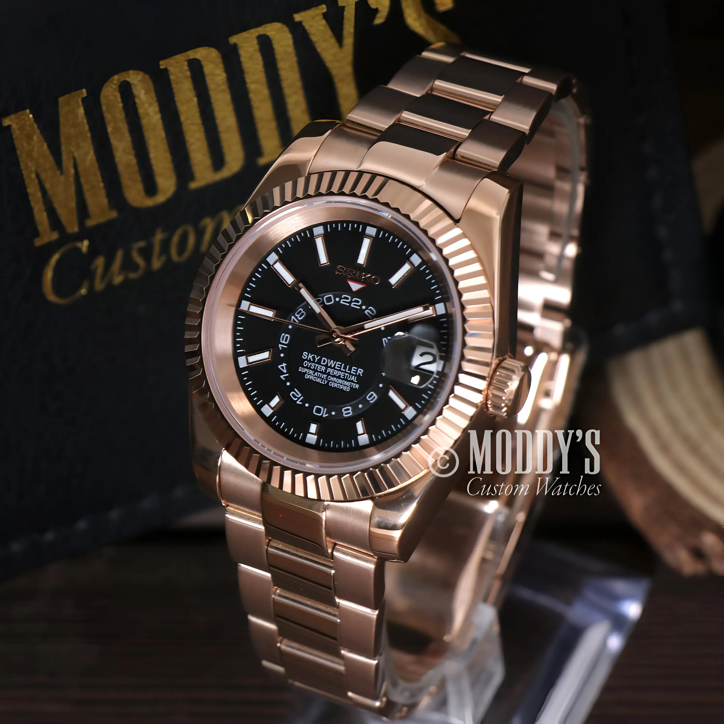 Seikojust Sky Dweller rose gold and black watch with Seiko NH35 automatic